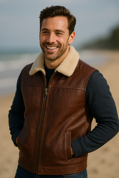 Mens Sheepskin Aviator Gilet / Bodywarmer