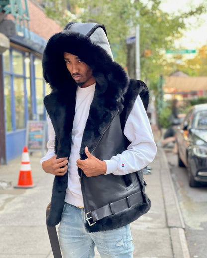 Thunder Fox Fur Hood Sheepskin Vest