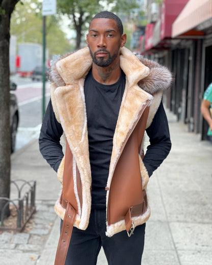 Thunder Fox Fur Hood Sheepskin Vest