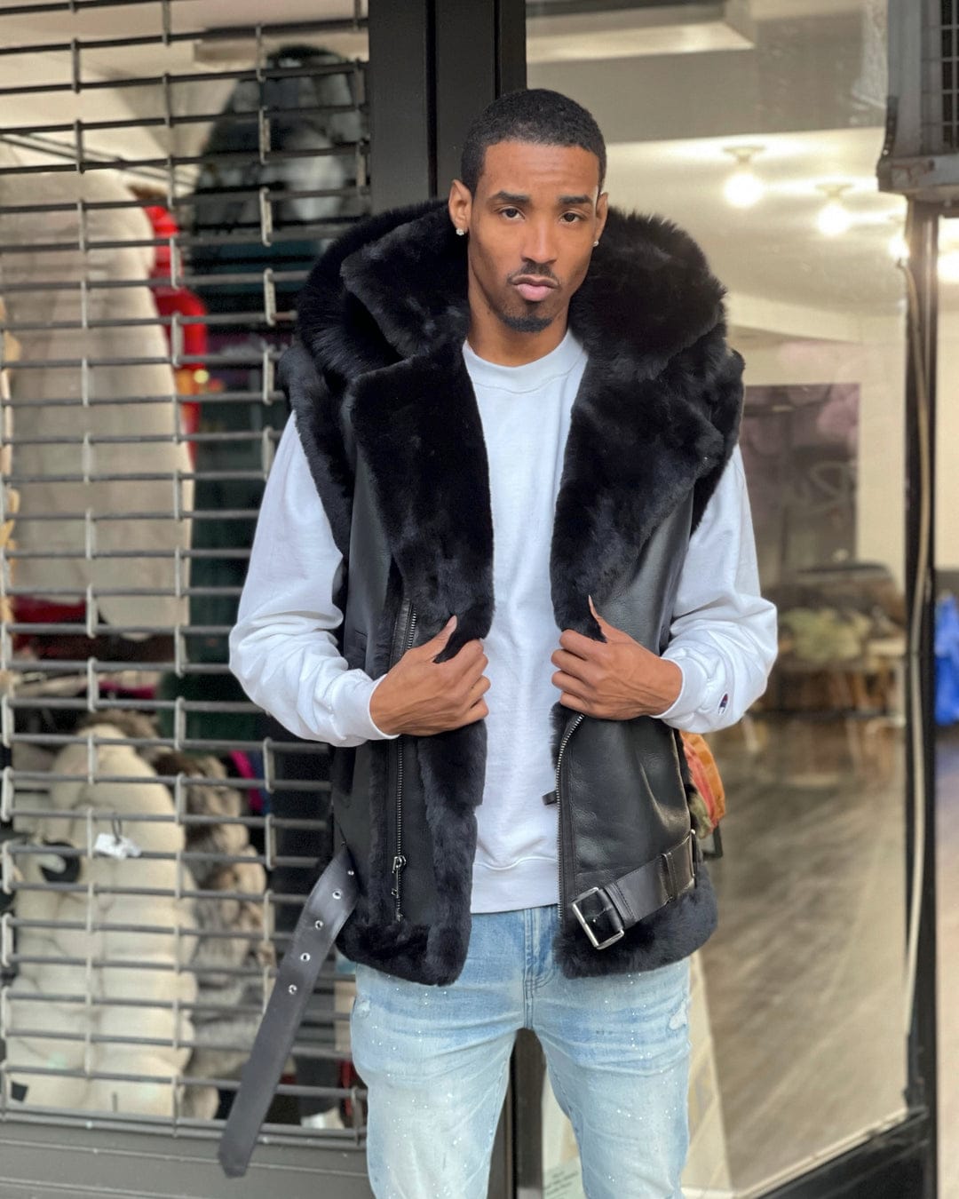 Thunder Fox Fur Hood Sheepskin Vest