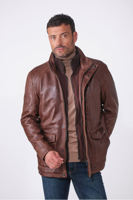 Edouard Leather Parka Brown