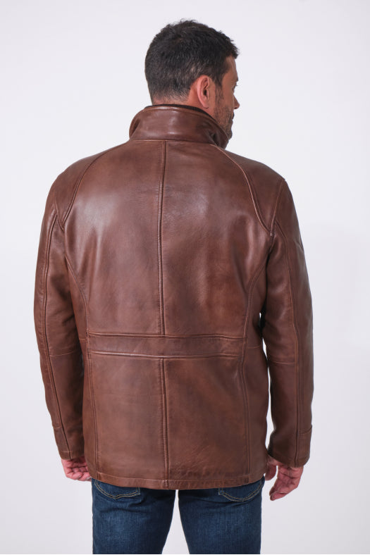 Edouard Leather Parka Brown