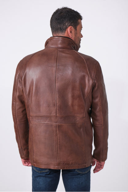 Edouard Leather Parka Brown