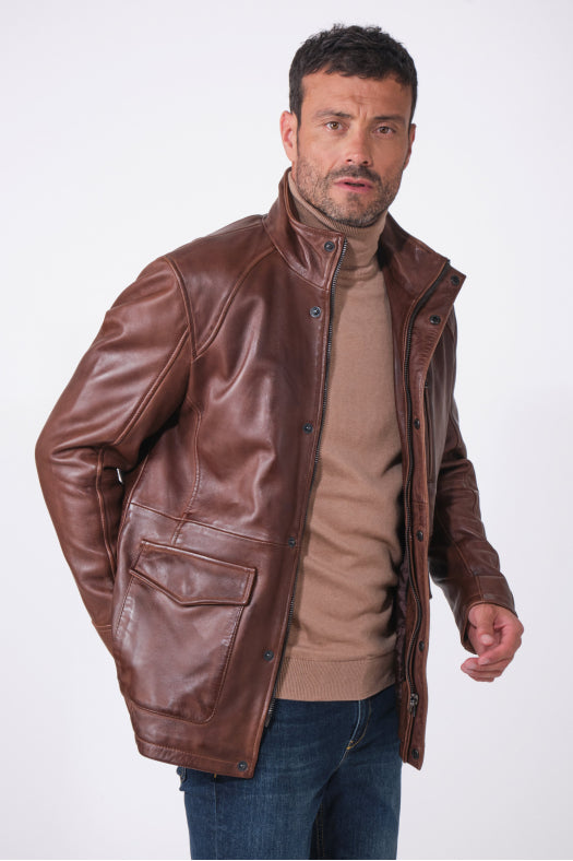 Edouard Leather Parka Brown