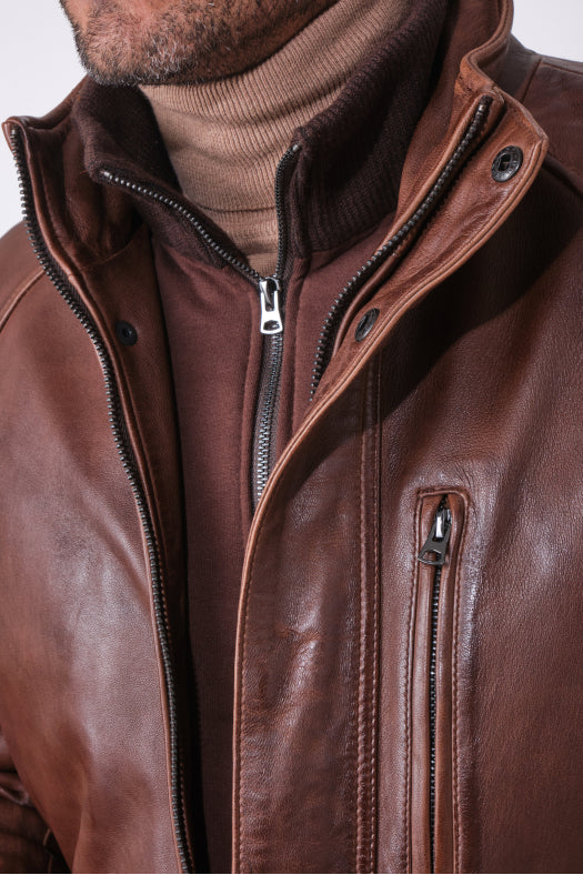 Edouard Leather Parka Brown