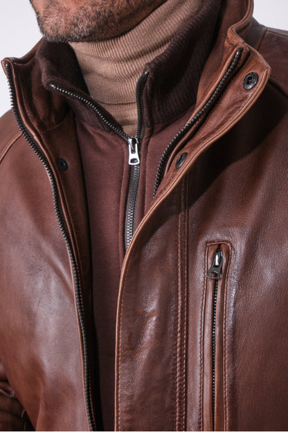 Edouard Leather Parka Brown