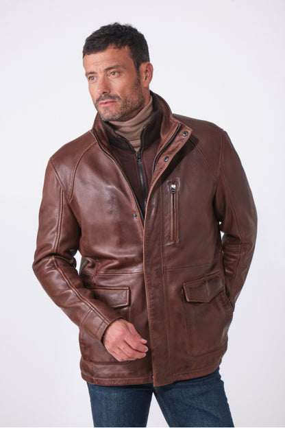 Edouard Leather Parka Brown